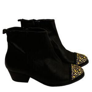 Miista Black Leather Bootie with Yellow Gem Toe Cap high end sz 7 ladies